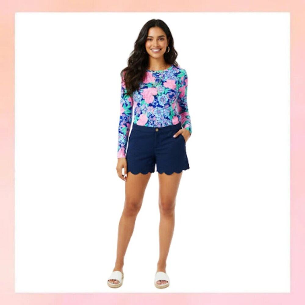 Lilly Pulitzer Navy Scalloped Hem Textured Shorts